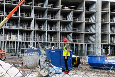 Construction site with lifts in the 2000s
